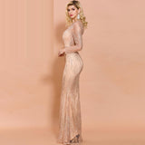 MISS UNIVERSE glitter mesh gown in peach