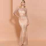 MISS UNIVERSE glitter mesh gown in peach