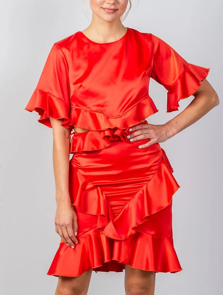 Neila cut-out ruffle mini red dress