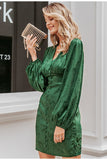 Norah lantern sleeved emerald green mini dress