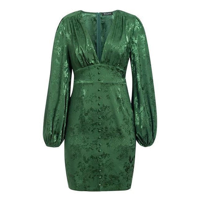 Norah lantern sleeved emerald green mini dress