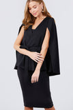 Open Peaked Front W/belt Detail Cape Blouse
