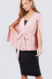Open Peaked Front W/belt Detail Cape Blouse