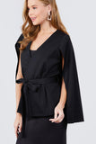 Open Peaked Front W/belt Detail Cape Blouse