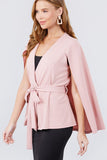 Open Peaked Front W/belt Detail Cape Blouse