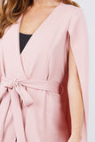 Open Peaked Front W/belt Detail Cape Blouse
