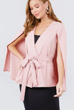 Open Peaked Front W/belt Detail Cape Blouse