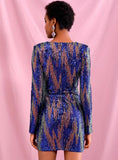 PAISLEE Deep V-Neck Sequinned Long Sleeve Dress