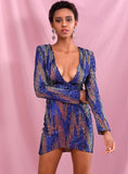 PAISLEE Deep V-Neck Sequinned Long Sleeve Dress