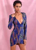 PAISLEE Deep V-Neck Sequinned Long Sleeve Dress
