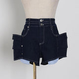 Patchwork Ruffle Denim Shorts