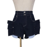 Patchwork Ruffle Denim Shorts