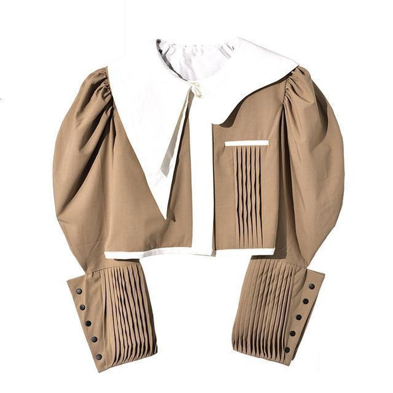Pleated color-block short jacket