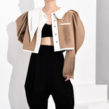Pleated color-block short jacket