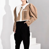 Pleated color-block short jacket