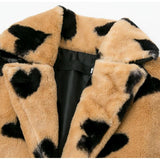 Plush heart print coat
