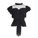 Polka dot chiffon blouse in black