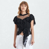 Polka dot chiffon blouse in black