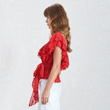Polka dot chiffon blouse in red