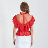 Polka dot chiffon blouse in red
