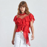 Polka dot chiffon blouse in red