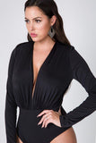 Power Shoulder Deep V Long Sleeve Bodysuit