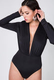 Power Shoulder Deep V Long Sleeve Bodysuit