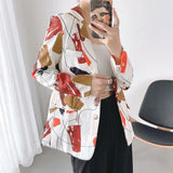 Abstract Print Long Blazer