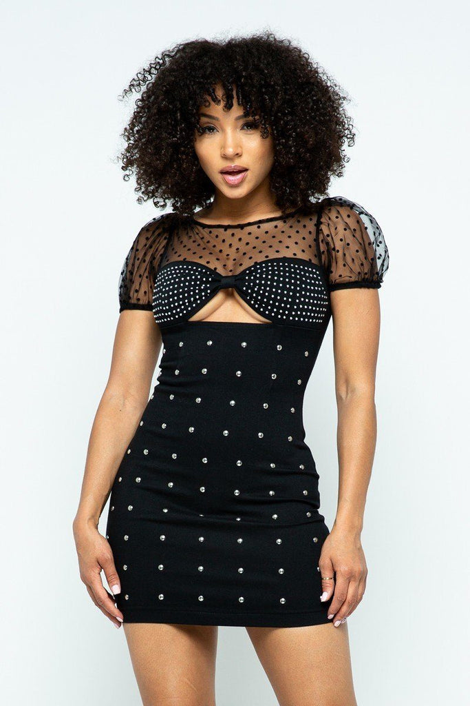 ADA Dotted Party Mini Dress in Black