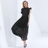AGNES Flutter Sleeve Lace Midi Dress in colors