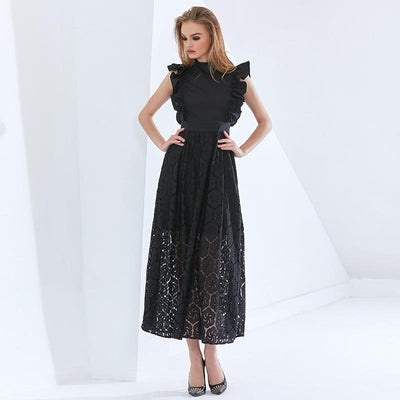 AGNES Flutter Sleeve Lace Midi Dress in colors