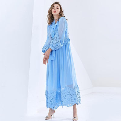 ALMIRA Retro Lace Edge Maxi Dress in colors