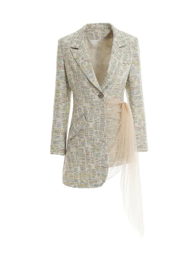 Primetime Looks-Asymmetric mesh long blazer