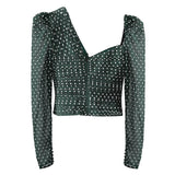 Asymmetric Neck Polkadot Crop Top