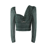 Asymmetric Neck Polkadot Crop Top