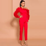 Primetime Looks-Asymmetric ruffled red jumpsuit