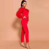 Primetime Looks-Asymmetric ruffled red jumpsuit