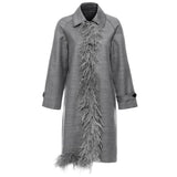 Asymmetric Spliced Feather Lapel Coat