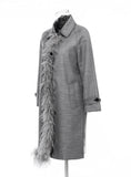 Asymmetric Spliced Feather Lapel Coat