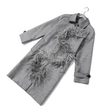 Asymmetric Spliced Feather Lapel Coat