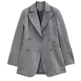 Asymmetrical Gray Lapel Button Stitch Set