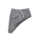 Asymmetrical Gray Lapel Button Stitch Set