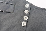 Asymmetrical Gray Lapel Button Stitch Set