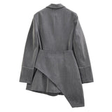 Asymmetrical Gray Lapel Button Stitch Set