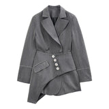 Asymmetrical Gray Lapel Button Stitch Set