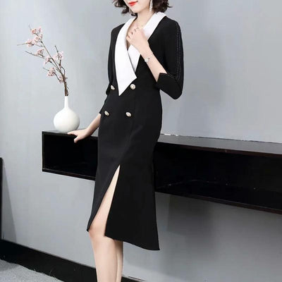 AUDREY Classy Vintage Lapel Midi Dress