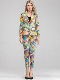 Baroque Print Suit and Crop Pants Set