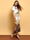 Primetime Looks-Beaded pant suit in black and gold print