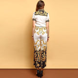 Primetime Looks-Beaded pant suit in black and gold print