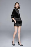 Primetime Looks-Beaded velvet evening shorts set